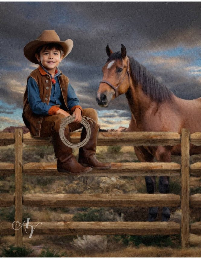 Young Cowboy - Cowgirl Customized Photo Paintings