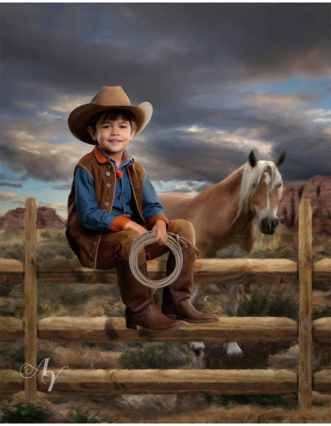 Young Cowboy - Cowgirl Customized Photo Paintings Young Cowboy - Cowgirl Customized Photo Paintings