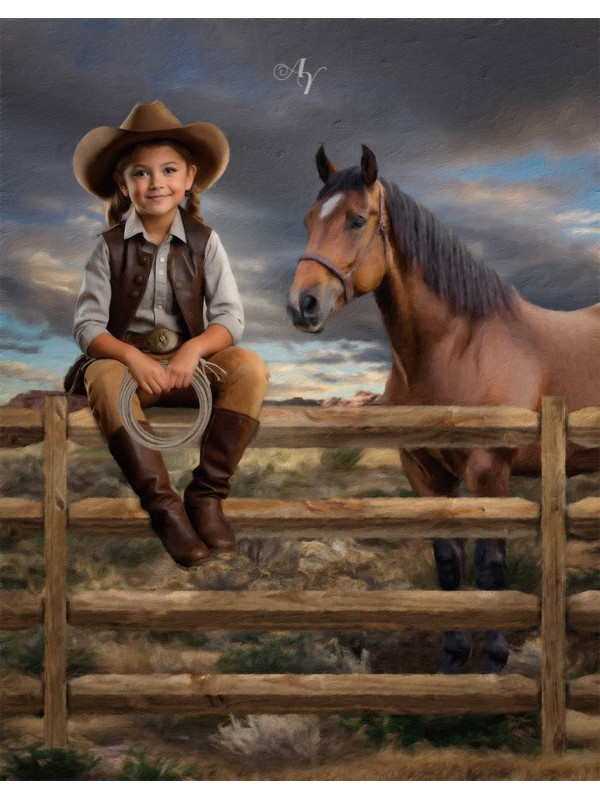 Young Cowgirl - Cowboy Customized Photo Paintings