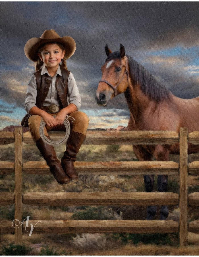 Young Cowboy - Cowgirl Customized Photo Paintings Young Cowboy - Cowgirl Customized Photo Paintings