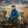 Child and Lion Cubs Customized Photo Paintings