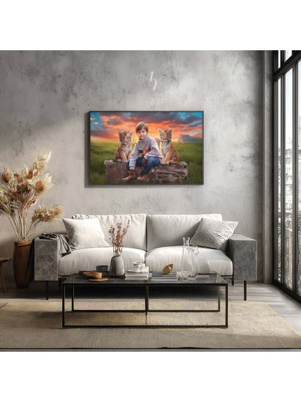 Child and Tiger Cubs Customized Photo Paintings