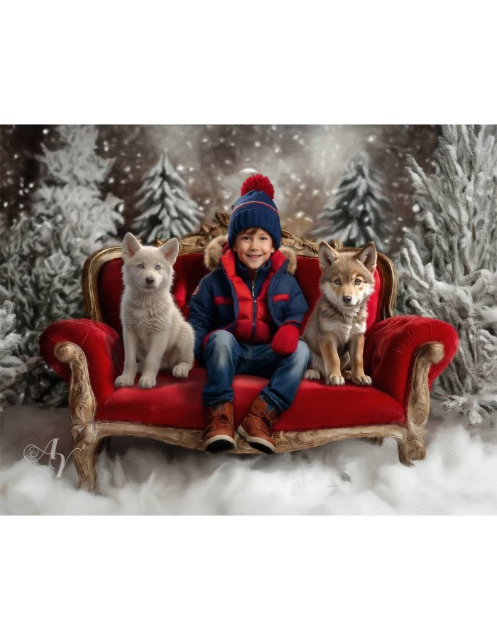 Child and Wolf Pups Customized Portrait Painting Child and Wolf Pups Customized Portrait Painting