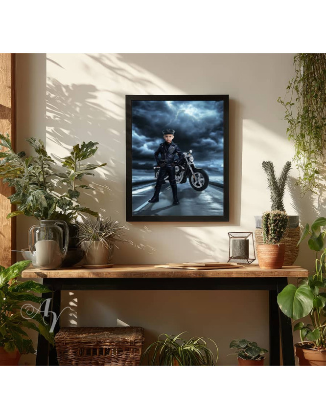 Child Biker Boy and Girl Fantasy Customized Photo Paintings Child Biker Boy and Girl Fantasy Customized Photo Paintings