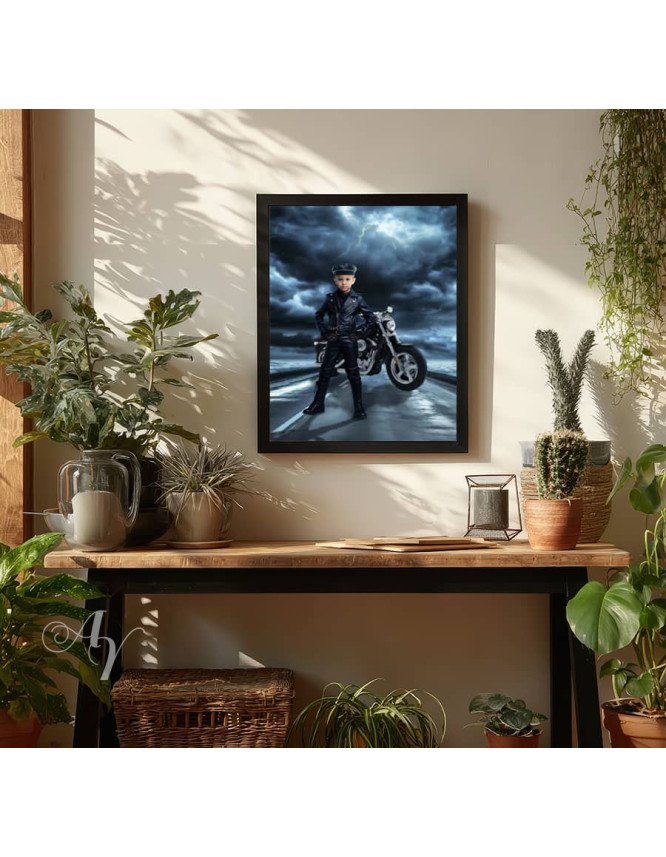 Child Biker Boy and Girl Fantasy Customized Photo Paintings Child Biker Boy and Girl Fantasy Customized Photo Paintings