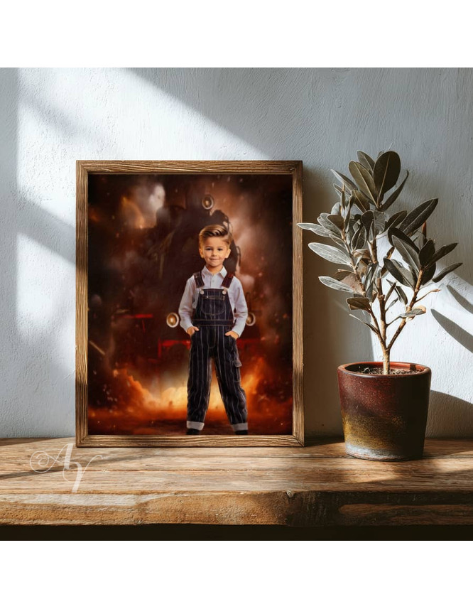 Child Train Engineer Fantasy Customized Photo Paintings Child Train Engineer Fantasy Customized Photo Paintings