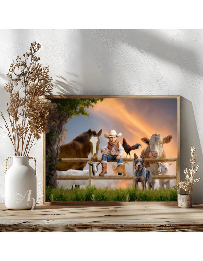 Child Farmer Cowgirl - Cowboy Customized Photo Paintings Child Farmer Cowgirl - Cowboy Customized Photo Paintings