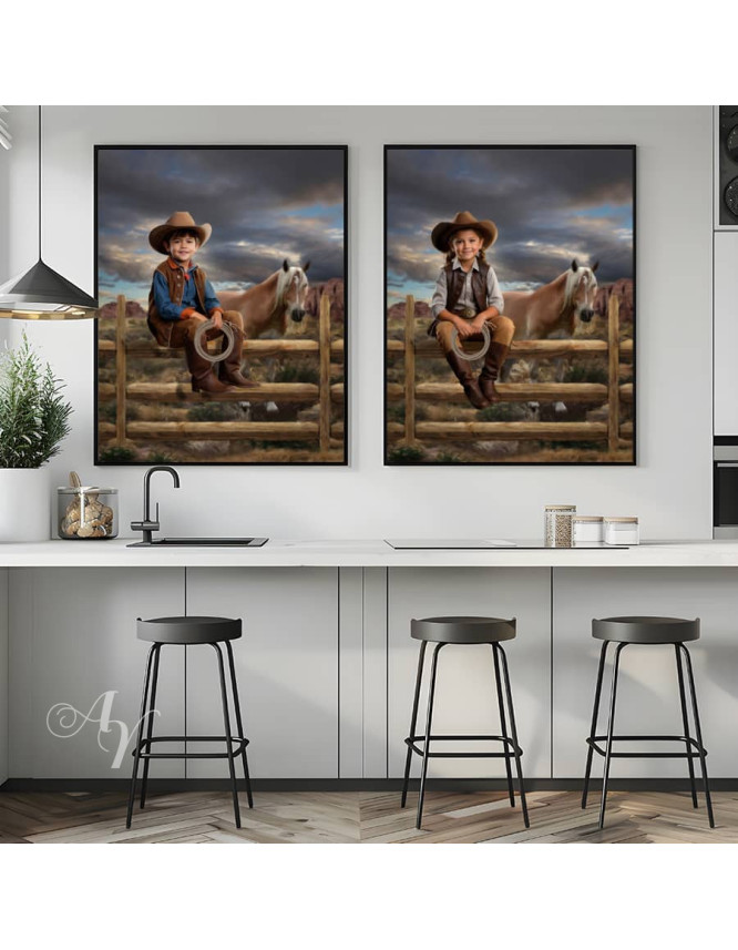 Young Cowboy - Cowgirl Customized Photo Paintings Young Cowboy - Cowgirl Customized Photo Paintings