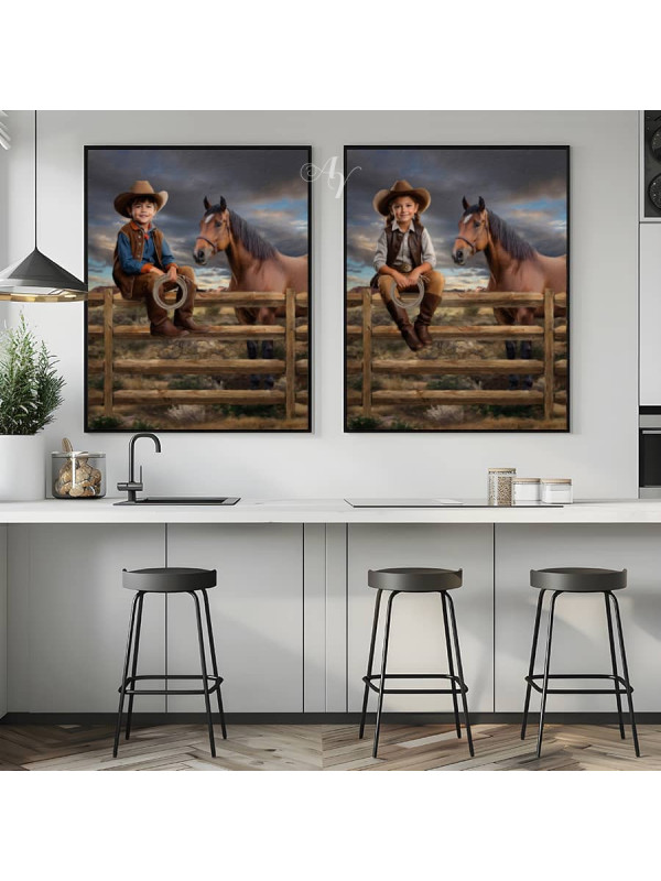 Young Cowgirl - Cowboy Customized Photo Paintings