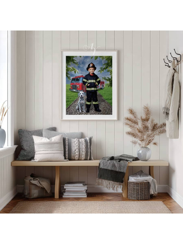 Child Firefighter Fantasy Customized Photo Paintings