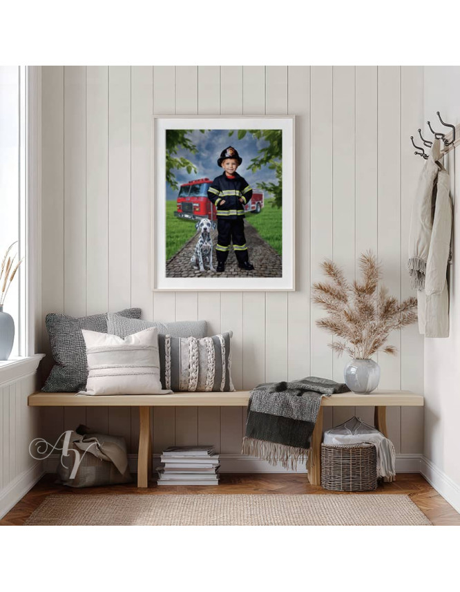 Child Firefighter Fantasy Customized Photo Paintings