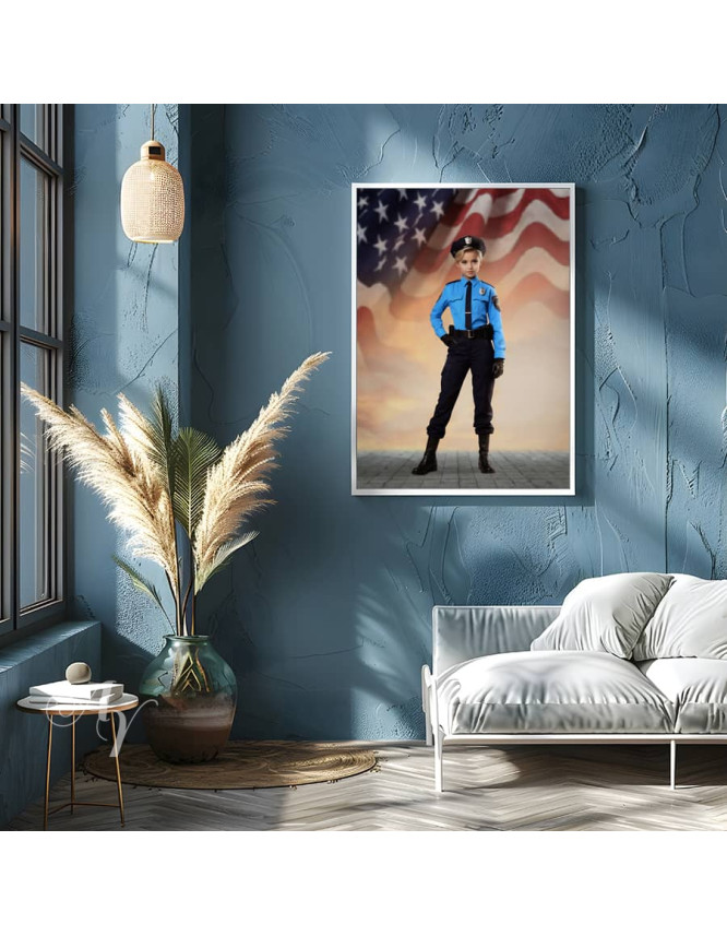 Child Police Boy and Girl Customized Photo Paintings Child Police Boy and Girl Customized Photo Paintings